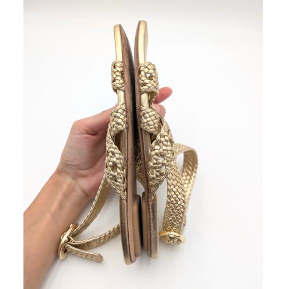 Stuart Weitzman Thea Flat Sandal Women's Ankle Strap Gold Size US5.5B EU36 - Picture 5 of 11